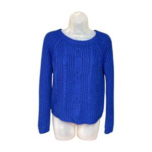 Forever 21 Cable Knit Sweater Boat Neck Pullover Regular Fit Royal Blue Size S